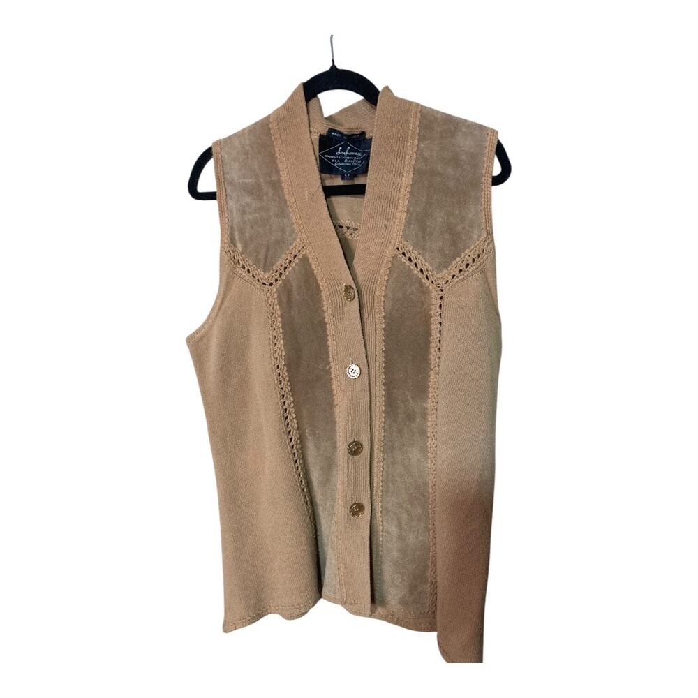 Vintage 1970's Leather & Sweater Vest Tan‎ Size M